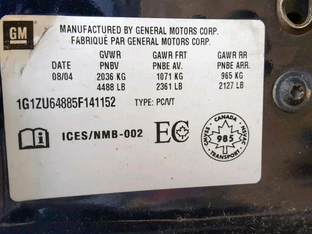 1G1ZU64885F141152 - 2005 CHEVROLET MALIBU MAX BLUE photo 10