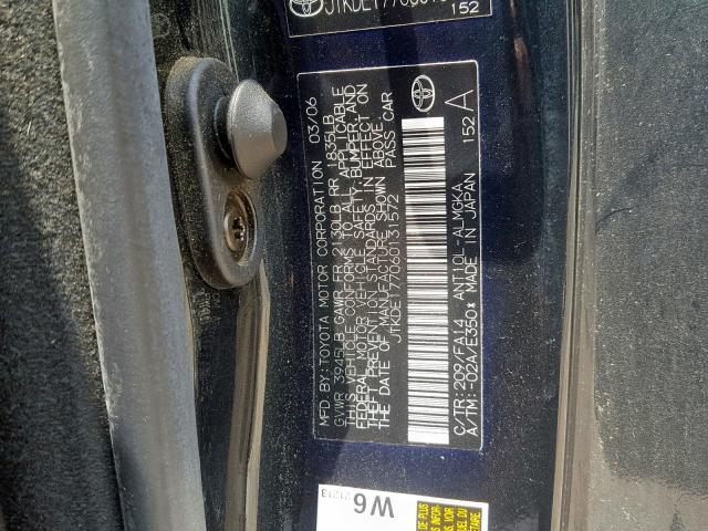 JTKDE177060131572 - 2006 TOYOTA SCION TC შავი ფოტო 10