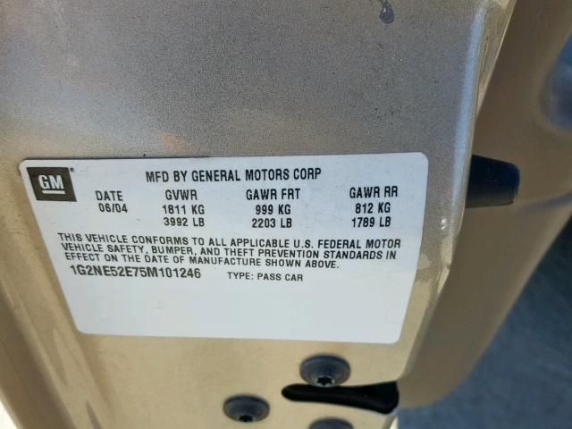 1G2NE52E75M101246 - 2005 PONTIAC GRAND AM S GOLD photo 10