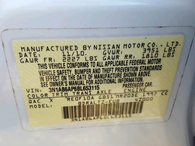 3N1AB6AP6BL653115 - 2011 NISSAN SENTRA 2.0 WHITE photo 10