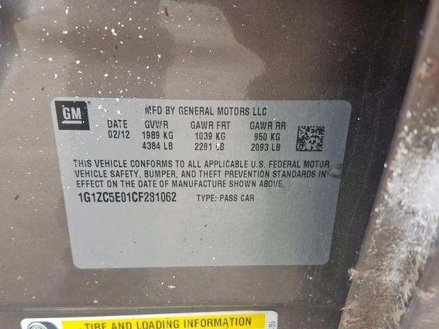 1G1ZC5E01CF281062 - 2012 CHEVROLET MALIBU 1LT GRAY photo 10