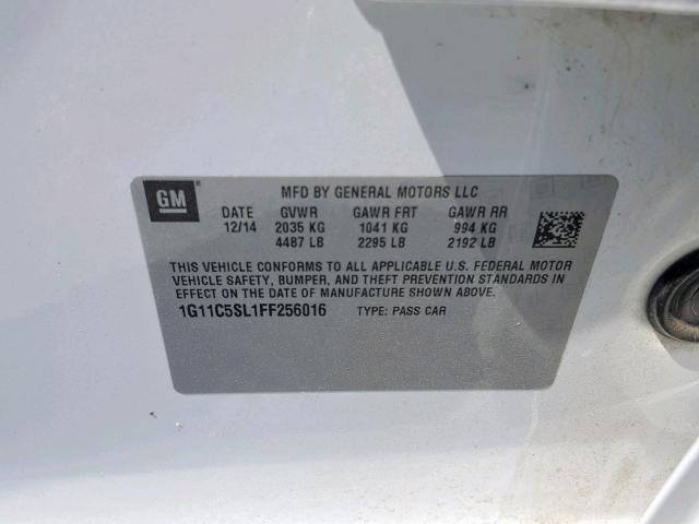 1G11C5SL1FF256016 - 2015 CHEVROLET MALIBU 1LT 白色 照片 10