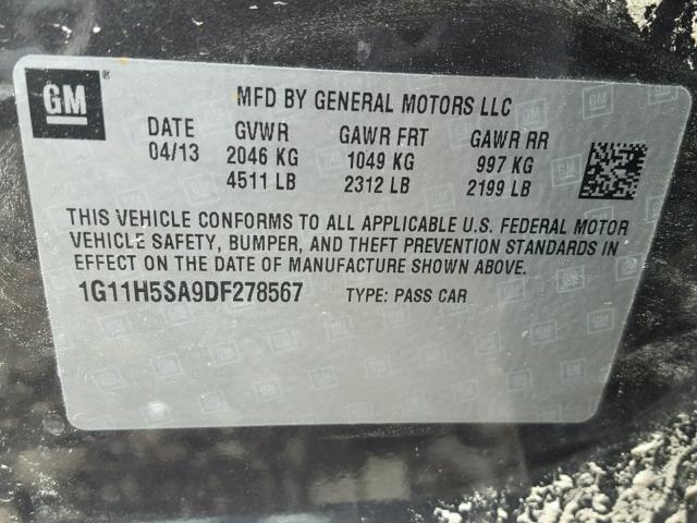 1G11H5SA9DF278567 - 2013 CHEVROLET MALIBU LTZ 灰色 照片 10