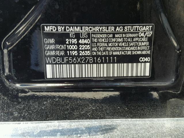 WDBUF56X27B161111 - 2007 MERCEDES-BENZ E 350 BLACK photo 10