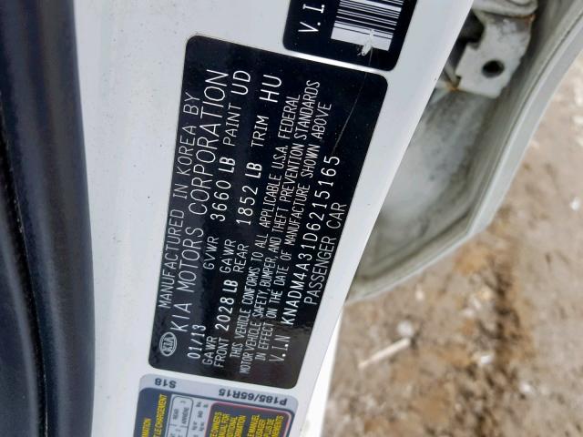 KNADM4A31D6215165 - 2013 KIA RIO LX WHITE photo 10