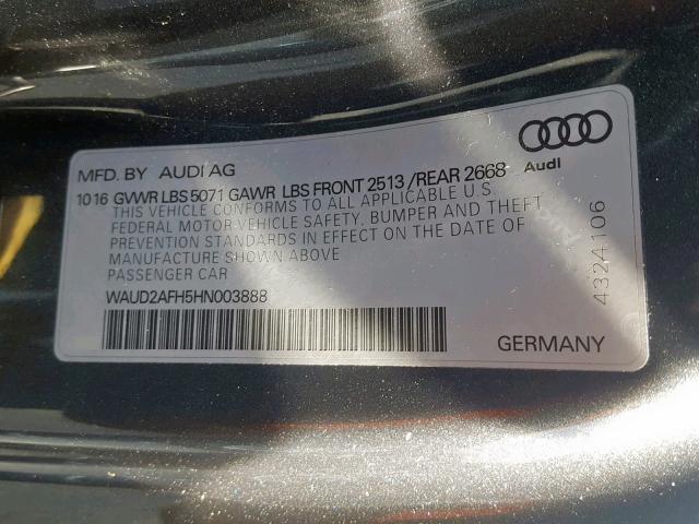 WAUD2AFH5HN003888 - 2017 AUDI A5 SPORT GRAY photo 10