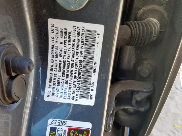 19XFA1F62BE024898 - 2011 HONDA CIVIC LX-S رمادي صورة 10