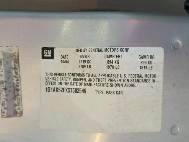 1G1AK52FX57502549 - 2005 CHEVROLET COBALT SILVER photo 10