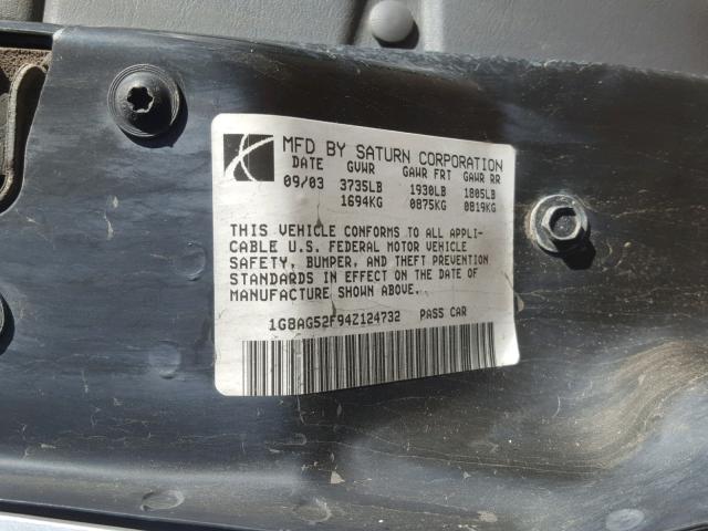1G8AG52F94Z124732 - 2004 SATURN ION LEVEL SILVER photo 10