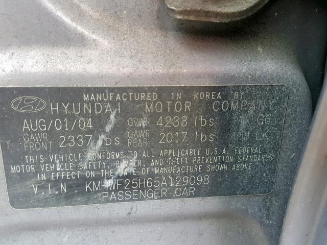 KMHWF25H65A129098 - 2005 HYUNDAI SONATA GL GRAY photo 10