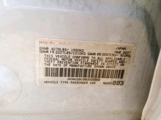 JA3AU26U38U009969 - 2008 MITSUBISHI LANCER ES WHITE photo 10