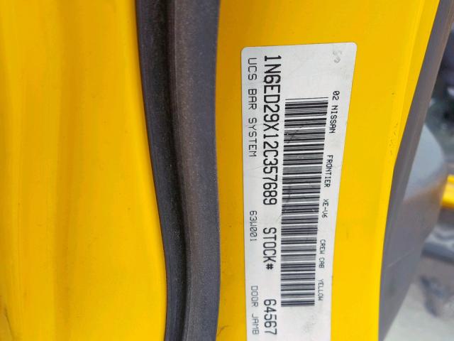 1N6ED29X12C357689 - 2002 NISSAN FRONTIER C YELLOW photo 10