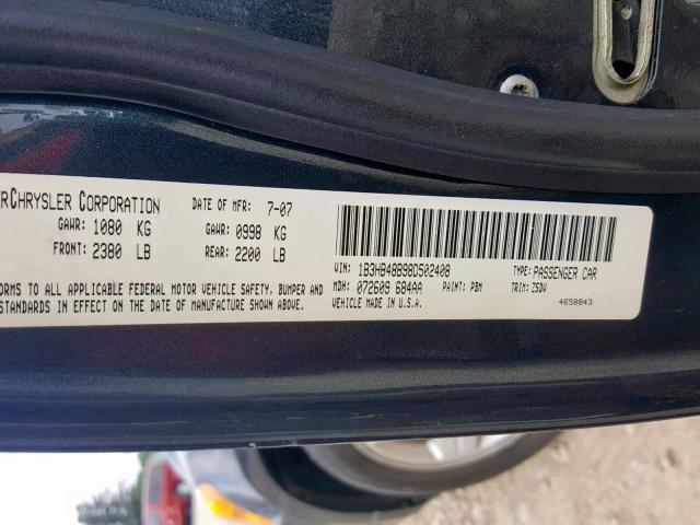 1B3HB48B98D502408 - 2008 DODGE CALIBER SX BLUE photo 10