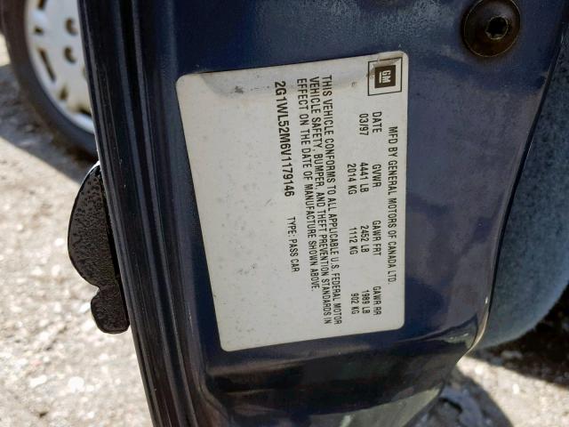 2G1WL52M6V1179146 - 1997 CHEVROLET LUMINA BAS BLUE photo 10