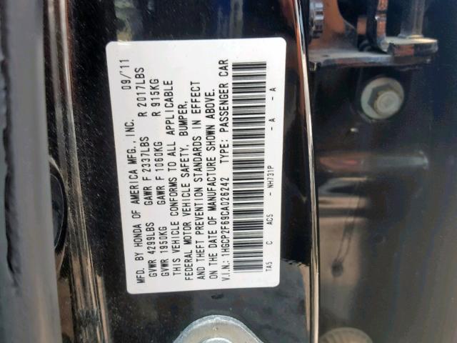 1HGCP2F69CA026242 - 2012 HONDA ACCORD SE BLACK photo 10