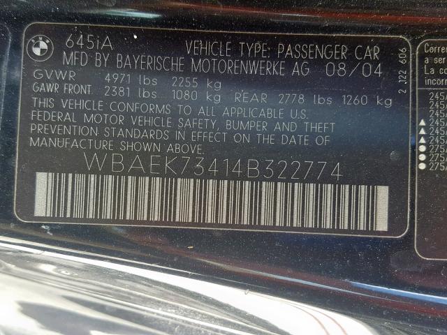 WBAEK73414B322774 - 2004 BMW 645 CI AUT BLACK photo 10