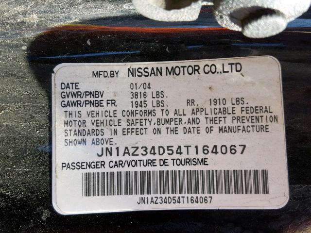 JN1AZ34D54T164067 - 2004 NISSAN 350Z COUPE BLACK photo 10