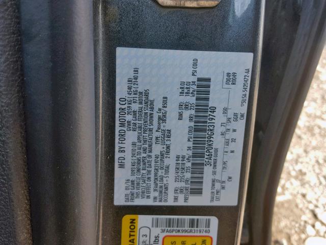 3FA6P0K99GR319740 - 2016 FORD FUSION TIT BLACK photo 10