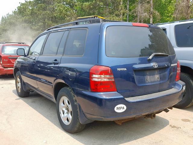 JTEGD21A020021578 - 2002 TOYOTA HIGHLANDER BLUE photo 3