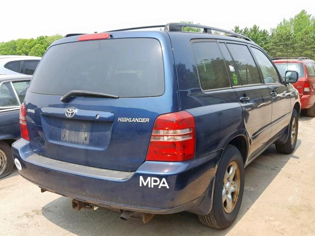 JTEGD21A020021578 - 2002 TOYOTA HIGHLANDER BLUE photo 4