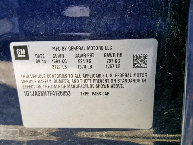 1G1JA5SH7F4126853 - 2015 CHEVROLET SONIC LS BLUE photo 10