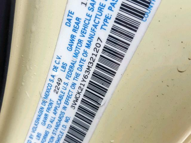 3VWCK21Y63M321207 - 2003 VOLKSWAGEN NEW BEETLE ყვითელი ფოტო 10