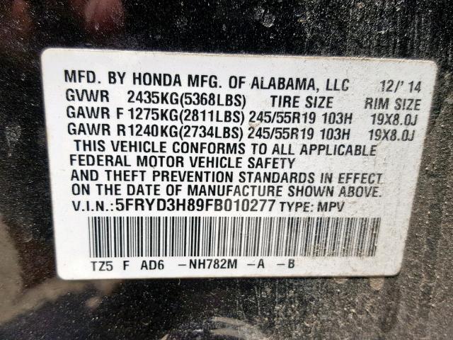 5FRYD3H89FB010277 - 2015 ACURA MDX ADVANC BLACK photo 10
