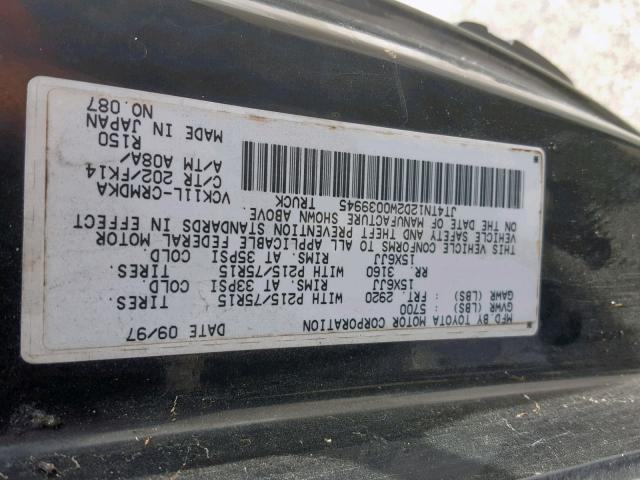 JT4TN12D2W0039945 - 1998 TOYOTA T100 XTRAC BLACK photo 10