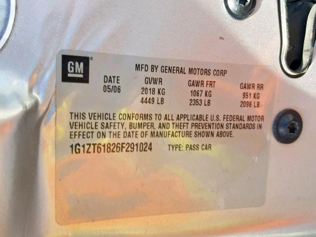 1G1ZT61826F291024 - 2006 CHEVROLET MALIBU MAX SILVER photo 10