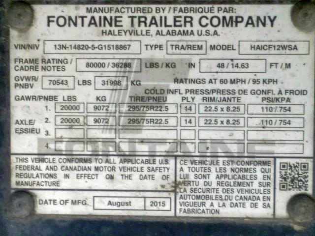 13N148205G1518867 - 2016 FONTAINE FLATBED TR SILVER photo 10