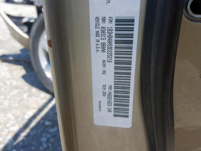 1B3HB48A59D225216 - 2009 DODGE CALIBER SX GOLD photo 10