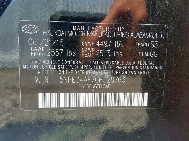 5NPE34AF7GH328763 - 2016 HYUNDAI SONATA SPO BLACK photo 10