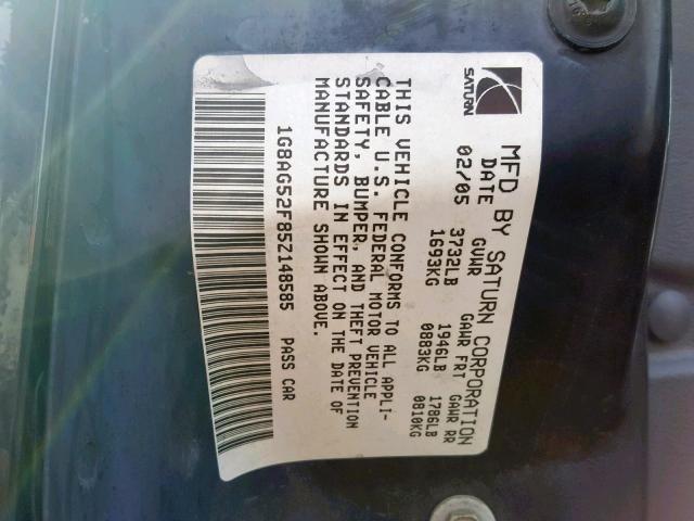 1G8AG52F85Z148585 - 2005 SATURN ION LEVEL BLACK photo 10