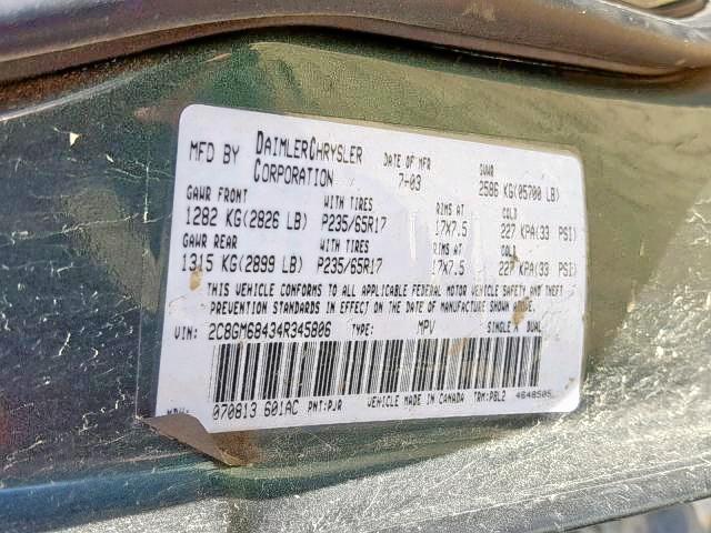 2C8GM68434R345806 - 2004 CHRYSLER PACIFICA GREEN photo 10