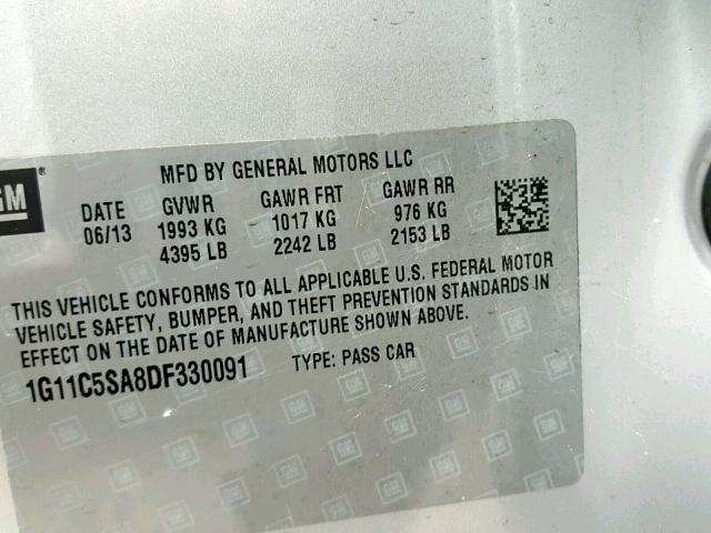 1G11C5SA8DF330091 - 2013 CHEVROLET MALIBU 1LT 灰色 照片 10