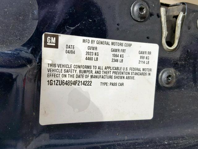 1G1ZU64894F214222 - 2004 CHEVROLET MALIBU MAX 蓝色 照片 10