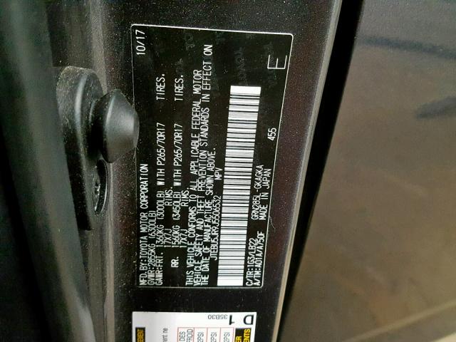 JTEBU5JR9J5506532 - 2018 TOYOTA 4RUNNER SR GRAY photo 10