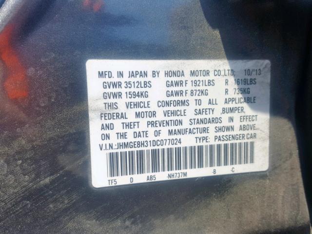 JHMGE8H31DC077024 - 2013 HONDA FIT GRAY photo 10