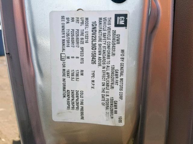 1GNDV23L36D158426 - 2006 CHEVROLET UPLANDER L 银色 照片 10