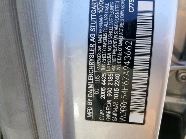 WDBRF54H67A943662 - 2007 MERCEDES-BENZ C 280 SILVER photo 10