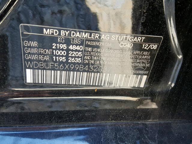 WDBUF56X99B432037 - 2009 MERCEDES-BENZ E 350 BLACK photo 10