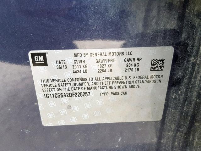 1G11C5SA2DF325257 - 2013 CHEVROLET MALIBU 1LT 蓝色 照片 10