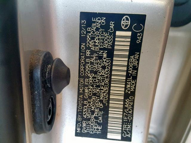 JTDZN3EUXE3332331 - 2014 TOYOTA PRIUS V SILVER photo 10