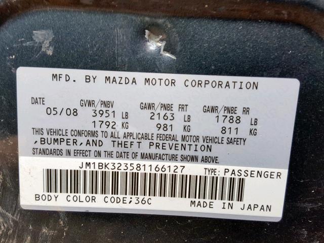 JM1BK323581166127 - 2008 MAZDA 3 S GRAY photo 10