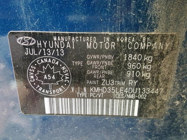 KMHD35LE4DU133447 - 2013 HYUNDAI ELANTRA GT BLUE photo 10