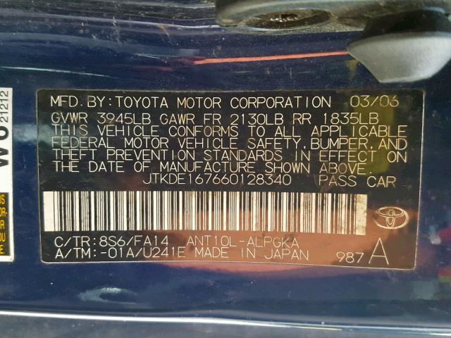 JTKDE167660128340 - 2006 TOYOTA SCION TC 蓝色 照片 10