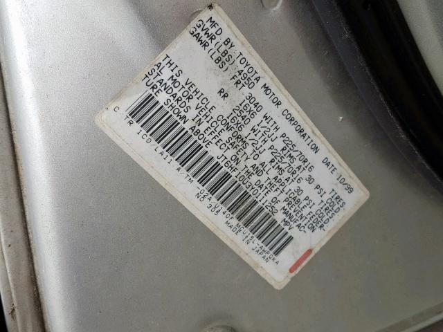 JT6HF10U3Y0111252 - 2000 LEXUS RX 300 SILVER photo 10