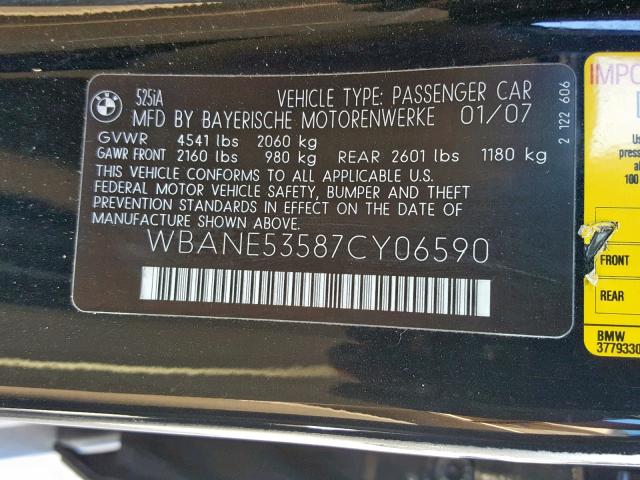 WBANE53587CY06590 - 2007 BMW 525 I BLACK photo 10