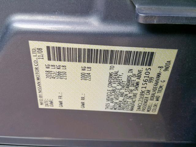 1N4CL21E89C156105 - 2009 NISSAN ALTIMA HYB GRAY photo 10