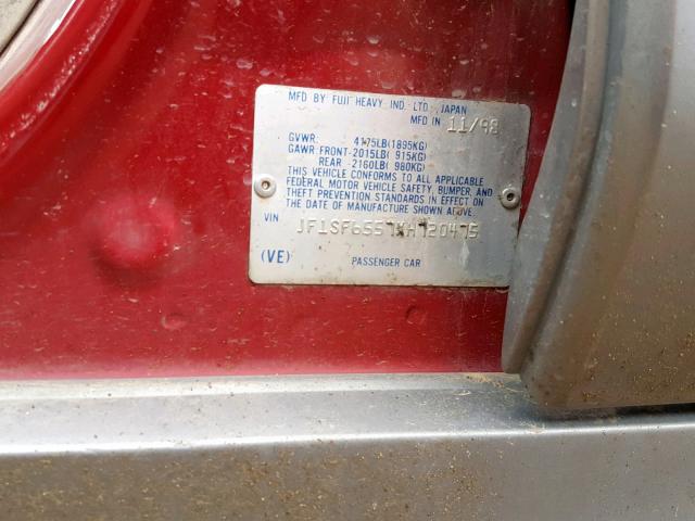 JF1SF6557XH720475 - 1999 SUBARU FORESTER S RED photo 10